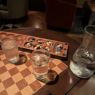 Fancy mancala and carafé of water before we ordered our drinks and bites