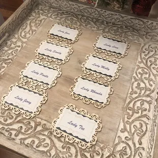 Name plates for our intimate tea party