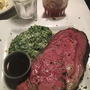 Prime rib and creamed spinach with their old fashioned