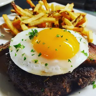 Steak Hache with Fried Duck Egg