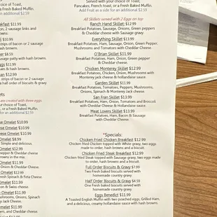 a menu for a special breakfast