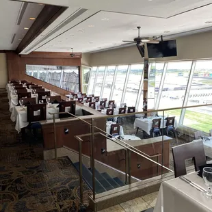A good view of one side of our dining room, overlooking the track.