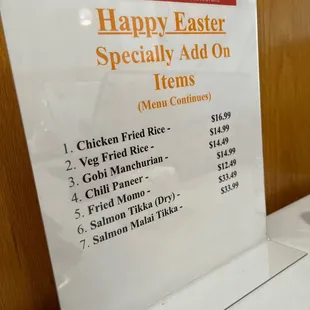 a menu for a special occasion
