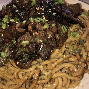 Garlic Noodles with Korean bbq beef