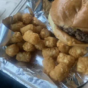 Burger and tots