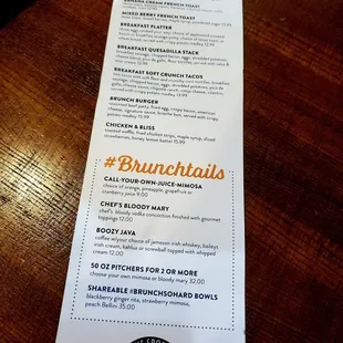 a menu for brunch / tail