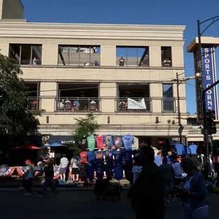 Busy storefront on a game day.