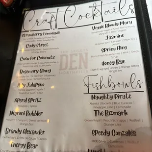 Cocktail menu