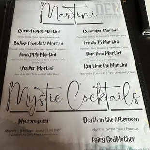 Cocktail menu