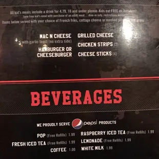 the menu for the minor league