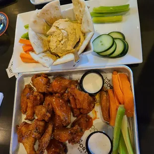18 wangs. Hummus veggie plate.