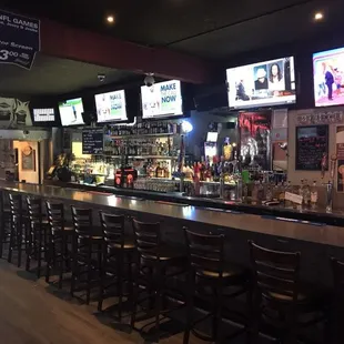 New counter tops, bar stools, wood floor, carpet and 11 HD TV's.  100 inch HD Projection TV, sound for the games!!