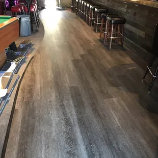 a pool table and bar