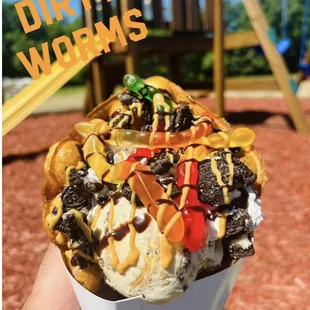 Dirt worms bubble waffle