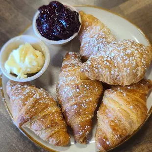 Mini croissants with honey butter and freshly made jam