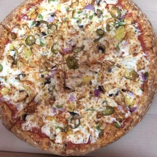 a pizza in a box on a table