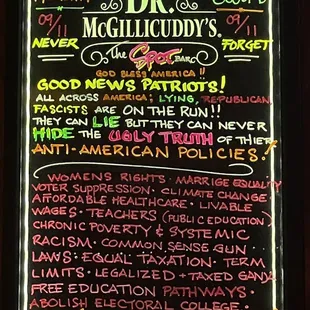 the menu of the restaurant