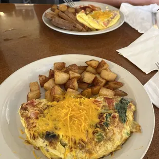 Veggie omelette and a southwestern omelette.