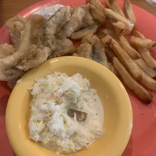 Catfish with fries and coleslaw! Coleslaw was good and fries were good!!