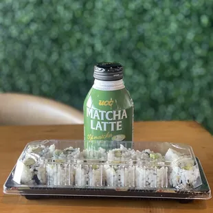 Matcha latte and avocado roll