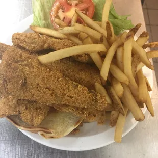 Big Ol Fish Sandwich and Fries. Where&apos;s the bun?