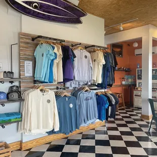 a checkered floor and a surfboard