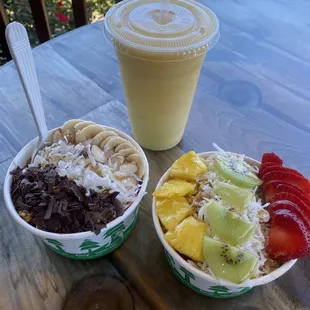 Hatteras sunset smoothie, hammerhead and reef açaí bowls