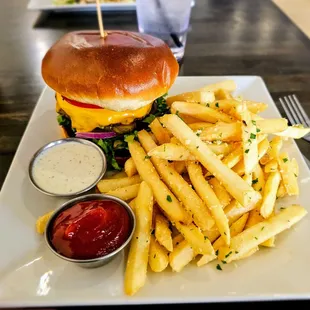 The Spot on Burger with fries