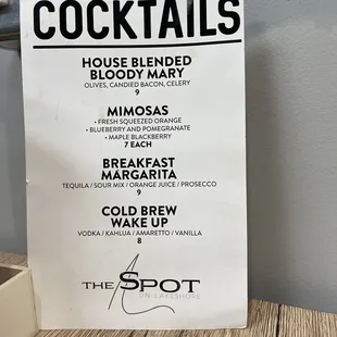 Cocktail menu