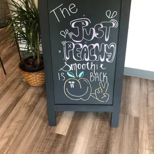 Peach smoothie on menu July 2021