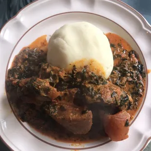 The Iyan (Fufu) with Spinach and Egusi Stew