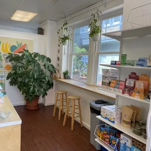 Indoor cafe with window seating