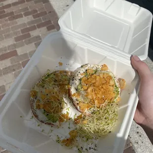 The works bagel! i destroyed it a bit i couldn&apos;t wait