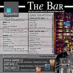 the bar menu and drinks