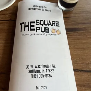 the menu for the square pub