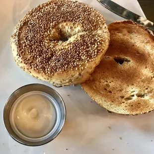 Sesame bagel with cream cheese