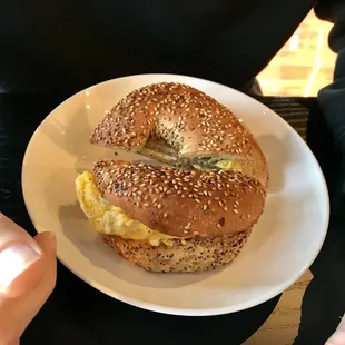 Everything bagel with sausage and egg