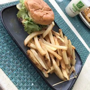 Cheese burger and fries and whale nachos.