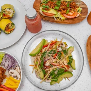 several plates of food on a table