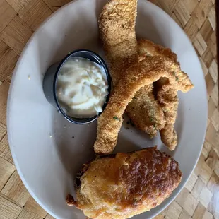 Fish bites with stuffed potato