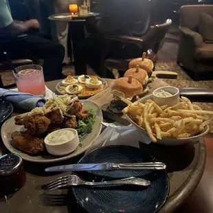 Truffled fries &amp; deviled eggs, chicken wings and Wagyu sliders