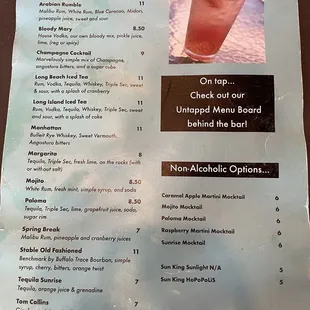 Drink menu