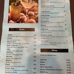 Drink menu