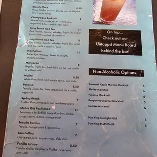 Cocktail menu