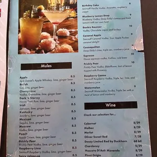 Cocktail menu