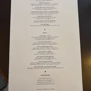 The dinner menu.