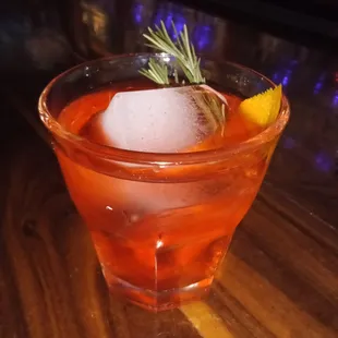 Amores Perros from the new menu, Mezcal, rosemary, Campari, Paychauds and orange bitters