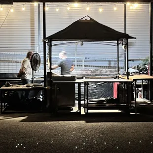 Outside woodfired grill.
