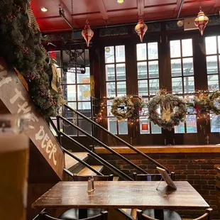 a table with a beer in it