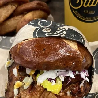 BBQ Brisket on a Pretzel Roll